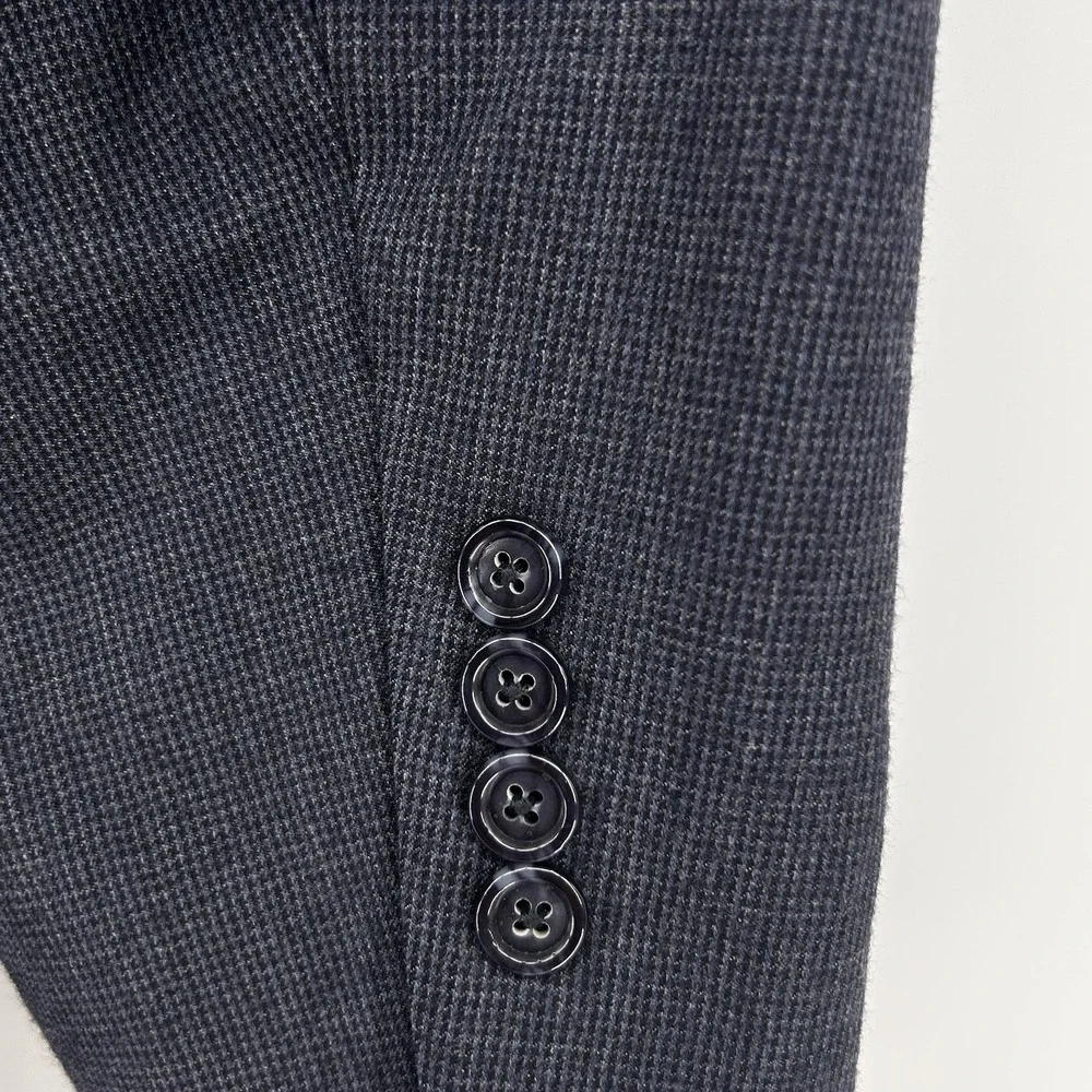 Jos A Banks 42L Blue Mirco Houndstooth Blazer Wool Cashmere Blend‎ Sportscoat